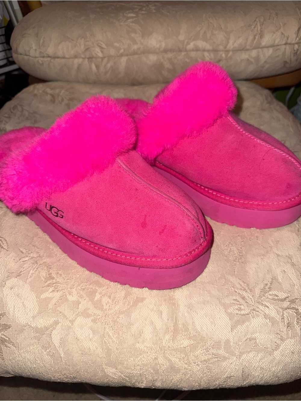 UGG Hot Pink Suede Shearling Mule Slippers
